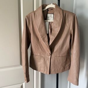 Bagatelle Collection 100% Leather Blazer Taupe Shawl Collar Jacket Size S